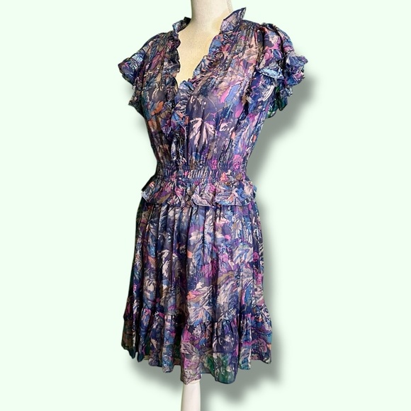 NWT Rebecca Taylor ‘Giverny Fleur’ Ruffled Mini Dress in “Amethyst Floral” Sz S - Picture 6 of 16